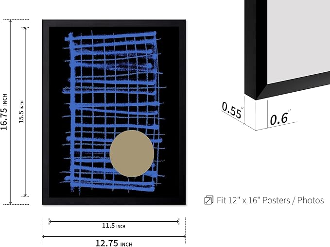 Monem Art Blue Grid Abstract Geometric Print - Modern Minimalist Art Poster - Wall Decor for Living Room, Bedroom or Office - 12x16 Black Framed Wall Art by Mareike Bohmer