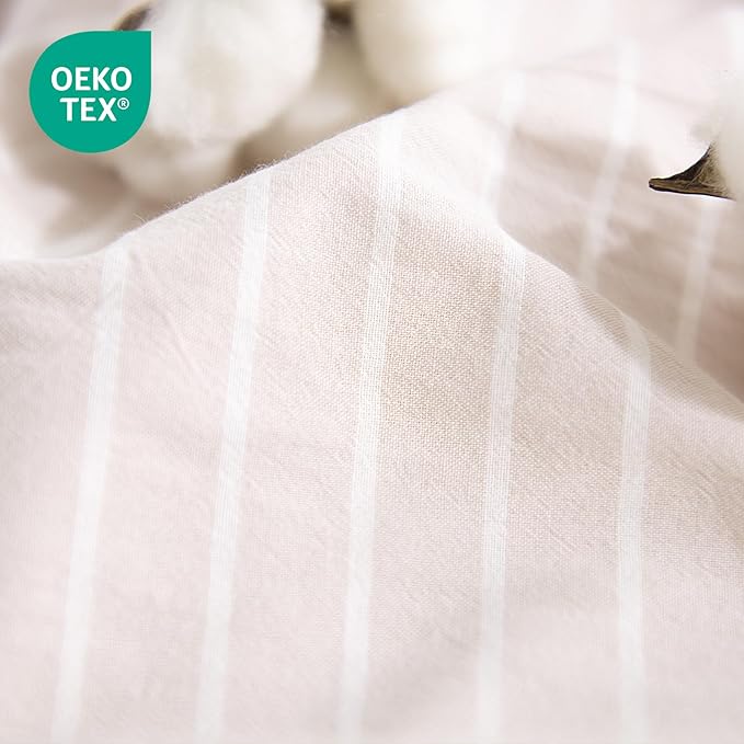NEXHOME PRO Striped Duvet Cover Twin Size,100% Washed Cotton Bedding Set,Textured Linen Feel,Breathable,Organic,2 Piece(White Stripes 68x90)