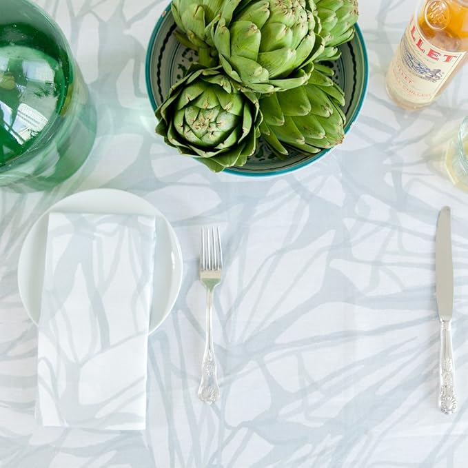 Huddleson Aqua White Printed Linen Napkin 20x20 (Set of Four) Luxury Italian Linen Napkin Sewn in US