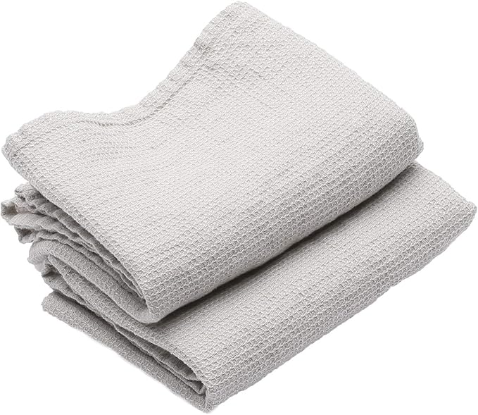 LinenMe Set of 2 Washed Waffle Linen Hand Towels, 20 by 28"-inch, Silver, Prewashed, 100% European Linen