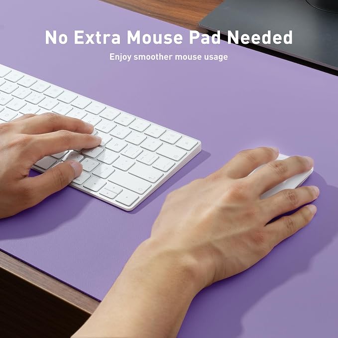 Aothia Faux Leather Desk Mat (Light Purple, 23.6" x 13.7") | Creates One Clean Surface For Your Keyboard, Mouse And Laptop, Helping Keep Your Workspace Organized Every Day