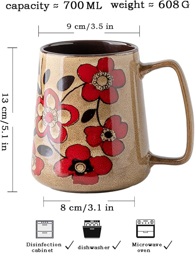24oz Large Ceramic Coffee Mug with Big Handle, Handmade Kiln Glazed Large Coffee Mug Tea cup, Novelty Mug，Unique Uneven Surface for Office and Home，Microwave and Dishwasher Safe (khaki)