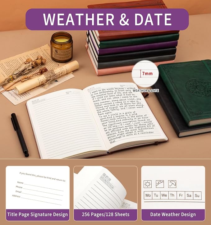 Lined Journal Notebook, A5 Leather Vintage Journals for Writing, 256 Pages College Ruled Notepad for Women Men, Vegan Leather Daily Notebook for Work, School, Travel, Note Taking(Celtic Star, Purple)