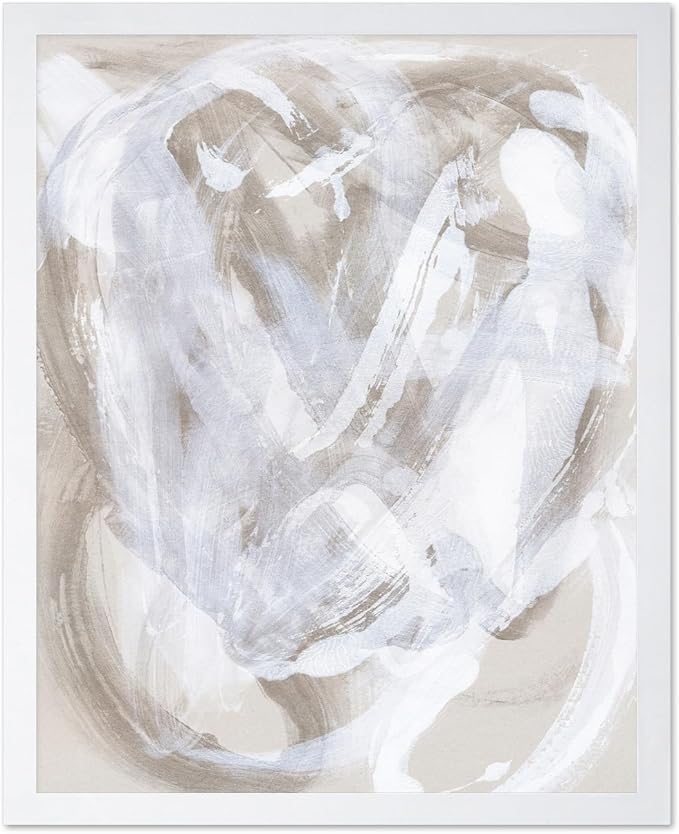 Monem Art Neutral Beige Abstract Brushstroke Painting Print - Scandinavian Minimalist Modern Art Poster - Wall Decor for Living Room or Bedroom - 16x20 White Framed Wall Art by Mareike Bohmer