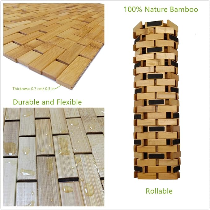 HJJKKH Bath Mat 23.6X35.4 inches, Non Slip and Foldable Floor Shower Mat for Bathroom, Bathtub, Shower, Sauna, Hot Tub, Rayon Derived from Bamboo