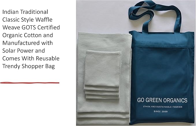 Bath Towel Set Waffle Organic Cotton GOTS Certified Blue Mist Super ABSORBANT & Quick Dry NO SOFTENERS Environment Friendly1xBATH 58x30.5, 2xHAND 29x20, 4xFACE 12x12INCH