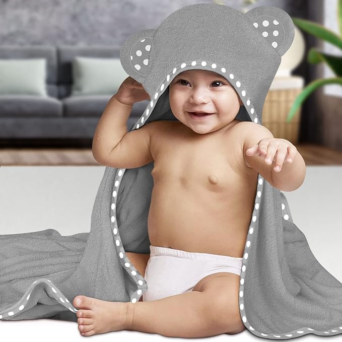 Set of 2 Hooded Baby Towels – Blue and Grey – Luxurious, Large and Super Absorbent – 35 x 35 Inch – Soft and Suitable for Infants, Toddlers and Kids – 400 GSM