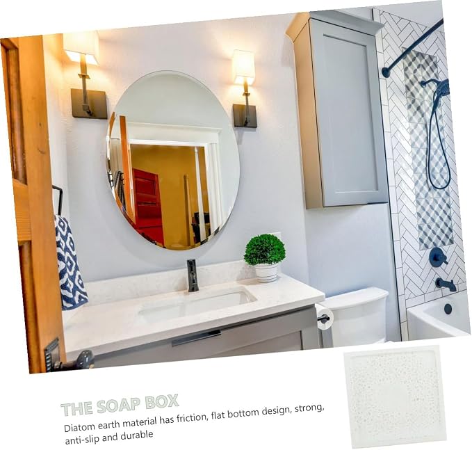 Water Absorbent Diatomite Soap Holder Anti-Slip Bath Soap Dish Flat Bottom Shower and Sink Bathroom