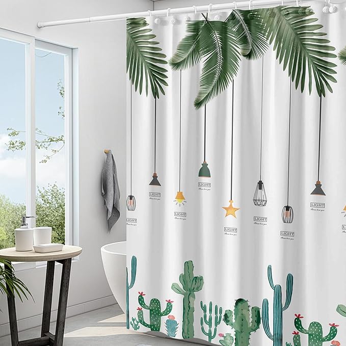 Plastic Shower Liner - Premium PEVA 6G Thickened Shower Curtain Liner with Rustproof Grommets and 3 Weighted Magnets, Waterproof Shower Curtain for Bathroom(Tropical Leaf, 72”*72”)