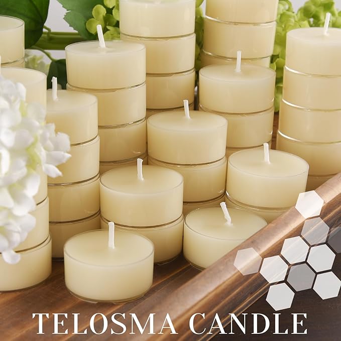 TELOSMA 12pcs Natural White Beeswax Tealight Candles - Organic Candle Natural Scent Smokeless Clean Burning