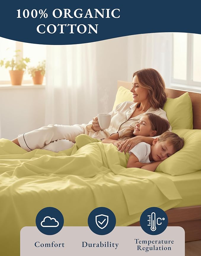 LANE LINEN Twin Bed Sheet Set 100% Organic Cotton Percale Cooling - Cocoon | Twin Sheets In 100% Organic Cotton Percale - Honest-Price Organic Quality, Crisp, Cool & Breathable, For Hot Sleepers