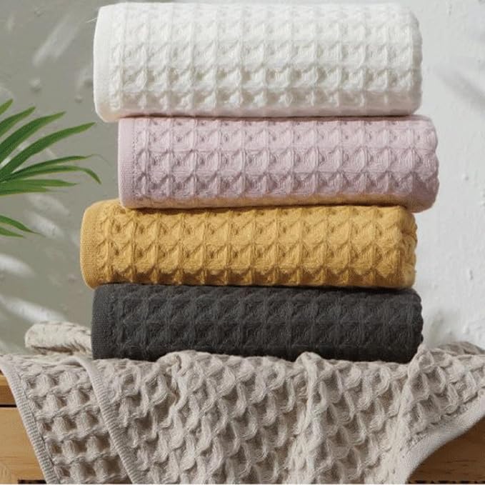 SK Studio 6 Piece Cotton Waffle Bath Towel Set - Absorbent Quick Dry with 2 Bath Towels, 2 Hand Towels, 2 Washcloths for Spa - Khaki