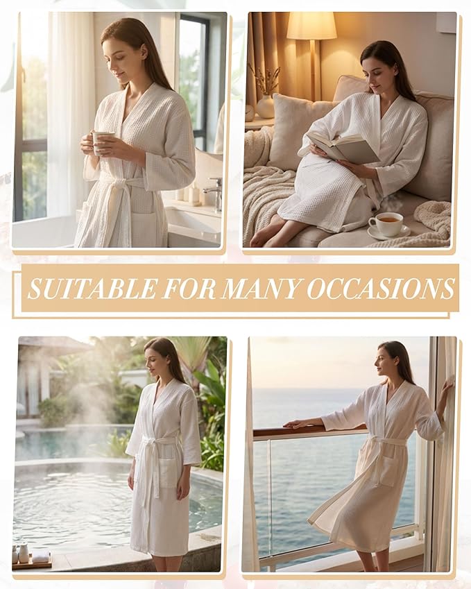 Jecery Waffle Bathrobe and Slippers Bulk Set Spa Robes Hotel Bath Lightweight Thin Commercial Soft for House Shower Party