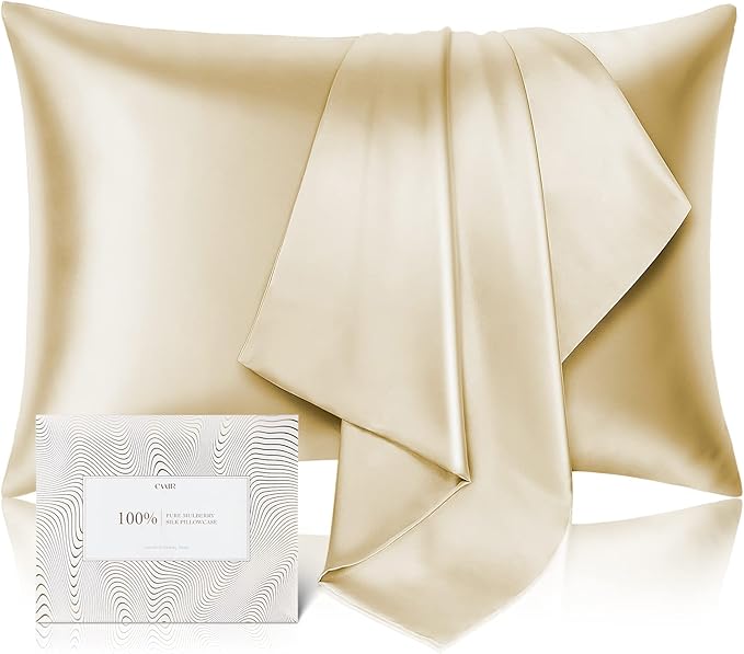 100% Pure Mulberry Silk Pillowcase for Hair and Skin - Allergen Resistant Dual Sides,600 Thread Count Silk Bed Pillow Cases with Hidden Zipper,1pc,Queen Size,Champagne