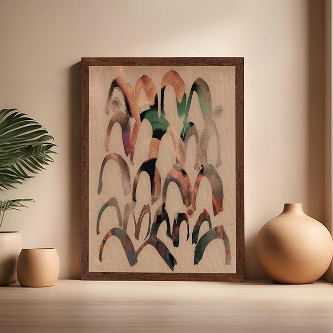 Monem Art Abstract Arch Mark Making Painting Print - Contemporary Peach and Mocha Art Poster - Wall Decor for Living Room, Bedroom or Office - 16x20 Brown Framed Wall Art by Renee Stramel