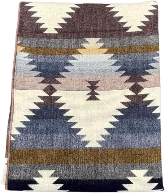 Alpaca Wool Blanket, King Size 100 x 83, Reversible 2 in 1, Thick and Ultra Soft, Hypoallergenic, Non-Itchy, Handmade in Ecuador. Premium Alpaca Wool Thtow Blanket for Cozy Comfort.(Blue and Brown)