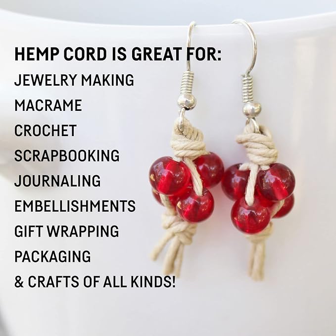 Hemptique 100% Natural Hemp Cord Single Spool - 205ft ~ 62.5m Hemp String Spool - Crafters Number 1 Choice - .5mm Cord Thread for Jewelry Making, Macramé, Scrapbooking, & More - Camouflage