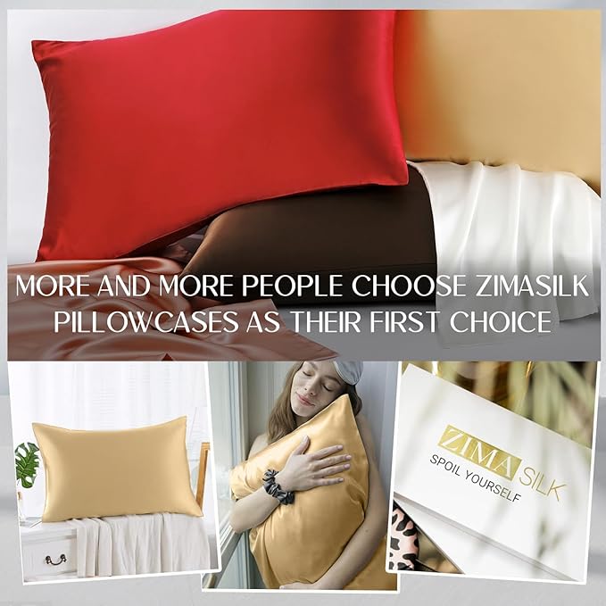 ZIMASILK 100% Pure Mulberry Silk Pillowcase for Hair and Skin Health,Soft and Smooth,Both Sides Premium Grade 6A Silk,600 Thread Count,with Hidden Zipper,1pc (King 20''x36'',Golden)