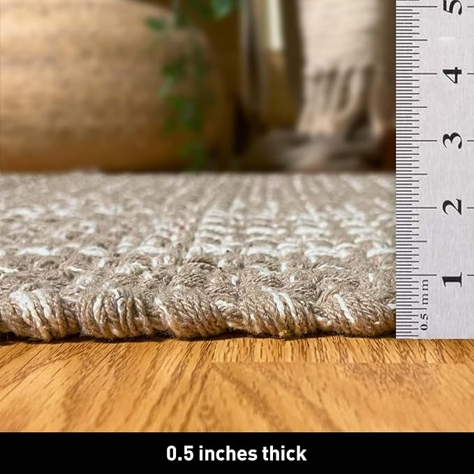 Chardin home Cotton Washable Rug Beige and White | 21x34 Bathroom Rug Kitchen entryway | Reversible Handwoven Rug Machine Washable.