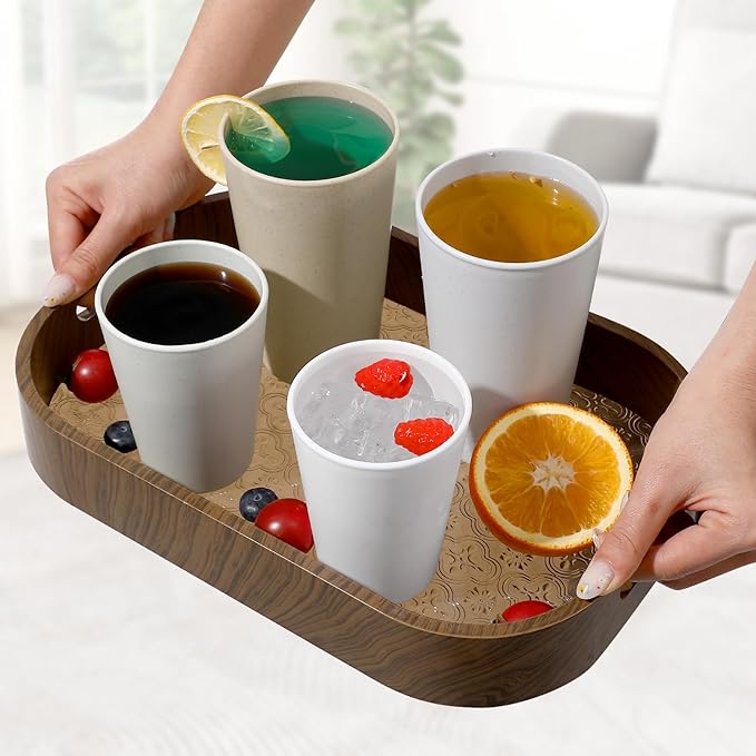 HEYCOME Set of 16 Wheat Straw Cups, 16 Pcs 20 oz Unbreakable Drinking Cups, Reusable Plastic Cups Sets, Water Glasses Tumblers, Microwave & Dishwasher Safe, Bpa Free, 8 Colors