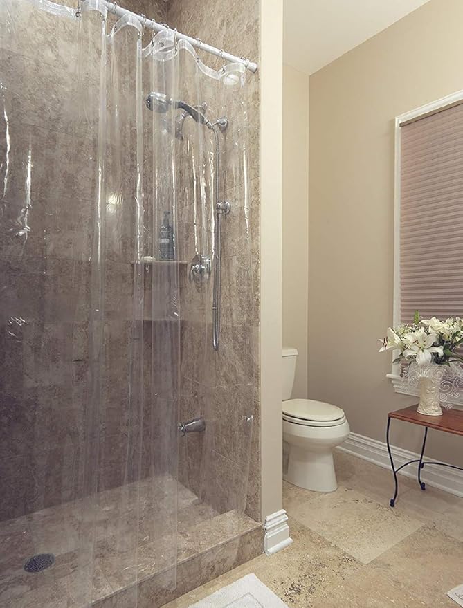 PEVA Antimicrobial PVC Free Shower Curtain Liner, Size:72”x72”, Color: Clear, Transparent