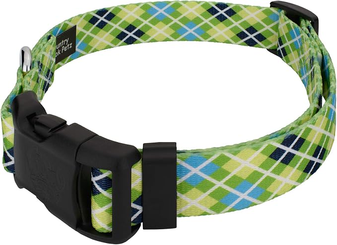 Country Brook Petz - Margarita Argyle Everyday Collar and Leash - Plaid and Argyle Collection Featuring Charming Designs (1 Inch, Large)