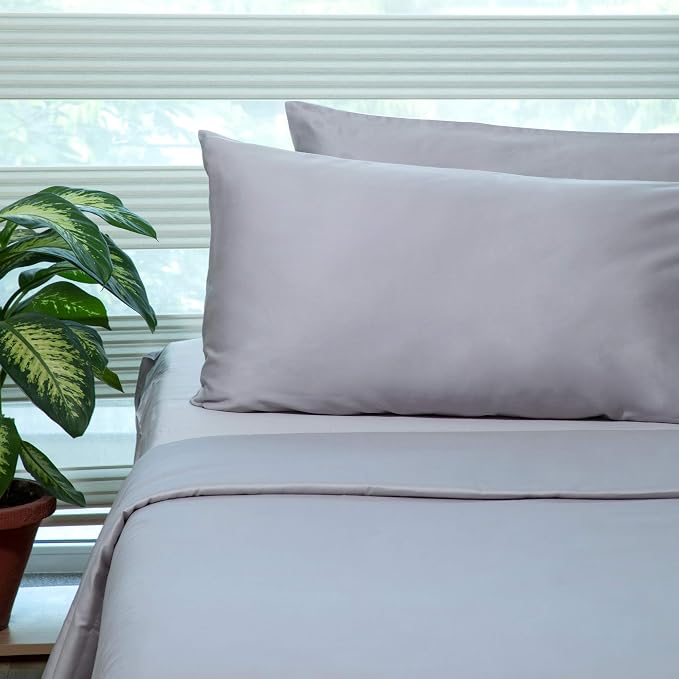 Fabdreams 100% Organic Cotton Twin XL Size Sheet Set | 400 Thread Count Sheet Set | GOTS Certified | Long Staple Cotton | Upto 17" Elasticised Deep Pockets | Soft Silky Shiny | Light Gray