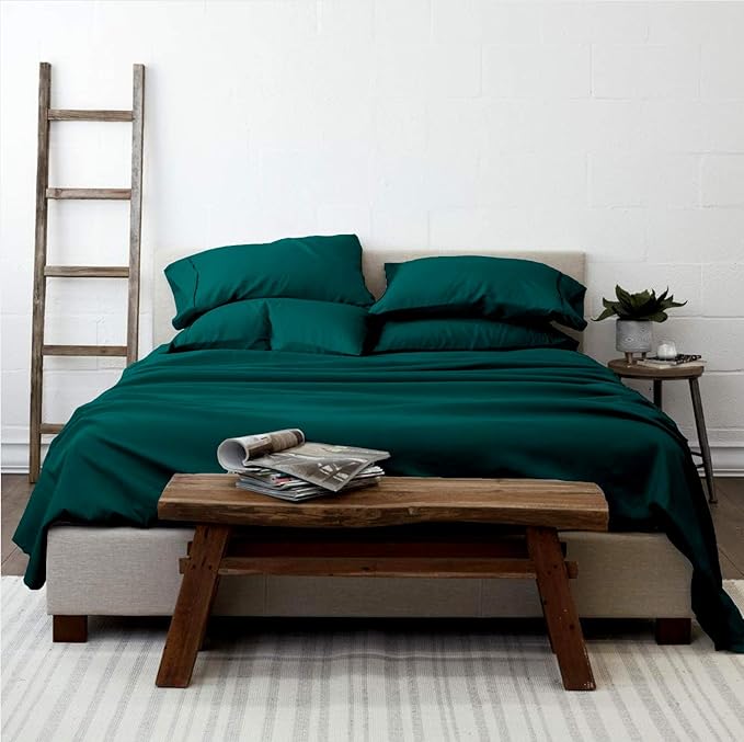 Femini Fashion 100% Organic Cotton Bed Sheets 800-Thread-Count, 16-Inch Deep-Pocket, Luxury Breathable Crisp 4-Piece Bed Sheet Set (1 Flat Sheet, 1 Fitted Sheet, 2 Pillowcases) - Full-XL, Teal Blue