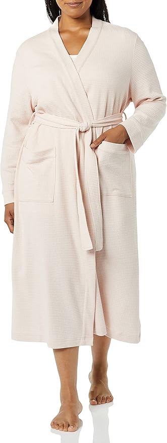 Amazon Essentials Women's Lightweight Waffle Full-Length Bath Robe with Pockets (Available in Plus Size)