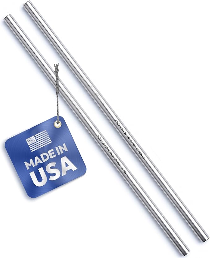 Made in USA Bywater Stainless Steel 12 Inch Straw Set of 2 Food Grade Premium Straws. Fits Stanley, Yeti Straw Lid, Owala and Many Others With Standard Straws. DOES NOT FIT FLIP STYLE LIDS