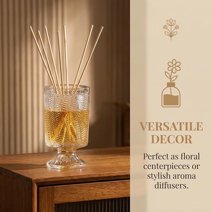 Pumtus 3 Pack Flower Vases for Centerpieces, Vintage Glass Pedestal Vase Set, Decorative Embossed Big Base Vase, Clear Hurricane Candle Holder, Medium Cylinder Vase for Wedding, Home, Party, Office