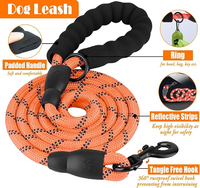 LOBEVE No Pull Dog Harness, Collar & Leash Set | Includes Dog Seat Belt, Collapsible Bowls & Poop Bag Dispenser. Ideal for Training, Walking, Hiking. Fits Small to Large Dogs(Orange-L)