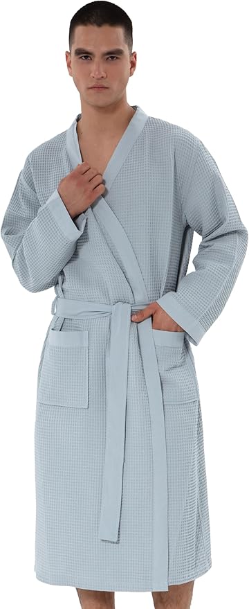 SEYANTE Turkish Cotton Waffle Robe for Men – Organic GOTS Certified Spa Bathrobe, Lightweight Kimono, Soft Cotton Bathrobe