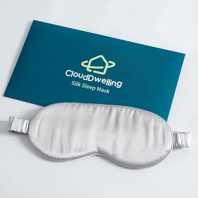 100% 22 Momme 6A Grade Double-Sided Pure Mulberry Silk Eye Mask Soft Breathable Sleep Blindfold with Elastic Headband for Men and Women Pack of 1 (Sliver)