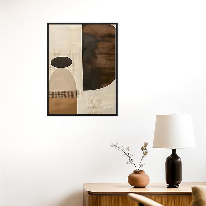Moonow7 Earthy Geometric Wall Art Poster, Neutral Abstract Print for Living Room, Bedroom, Office, Entryway, Modern Minimalist Home Accent, Contemporary Decoration, Unframed Size A4 21x29.7 cm / 8x12″