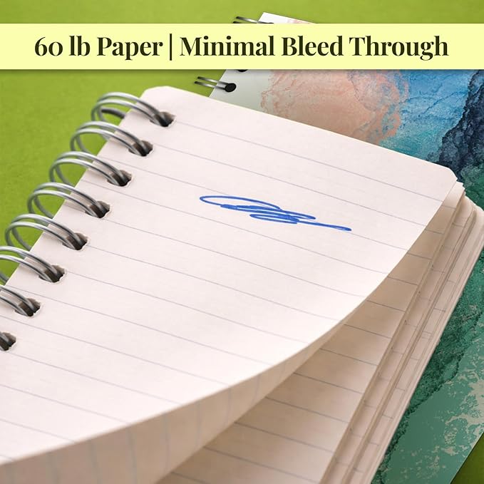 Large Spiral Bound Recycled Notebook, Watercolor Design, 11" x 9", 70 Sheets, Double-Wire, College Ruled, Vegan, Made in USA
