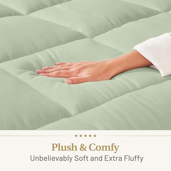 The Ultimate Luxury Fluffy Down Alternative Comforter Plush Premium Duvet Insert Thick Comforter All Season Breathable Hotel Collection Puffy Comforter (Queen Sage Green)
