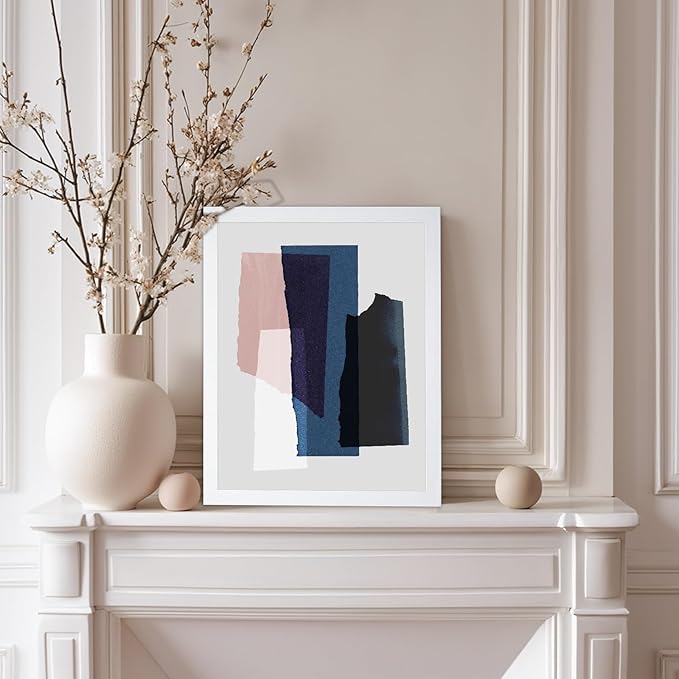Monem Art Abstract Torn Paper Collage Print - Minimalist Modern Art Poster - Wall Decor for Living Room, Bedroom or Office - 12x16 White Framed Wall Art by Mareike Bohmer