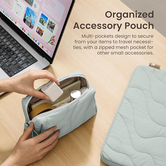 tomtoc 360 Protective Puffy Laptop Sleeve Set for 15-inch MacBook Air M5/A3448 (2026), M4/A3241, M3/A3114, M2, Quilted Soft Puffer Bag with a Tech Pouch for 15" Surface Laptop 7(Copilot+ PC)/6/5/4/3