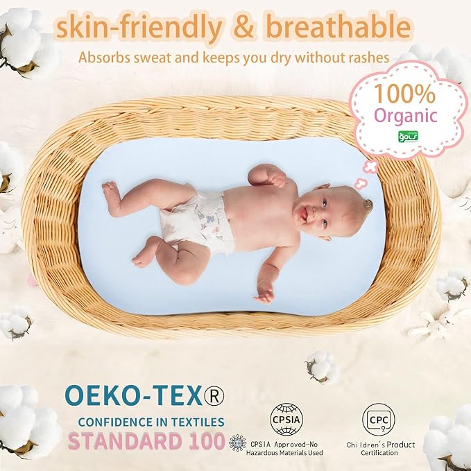 Pucmaoci Organic Waterproof Baby Lounger Covers | 100% Organic Cotton| Removable Cover with Waterproof Liner | Machine Washable and Dry (Cover only) (Blue)