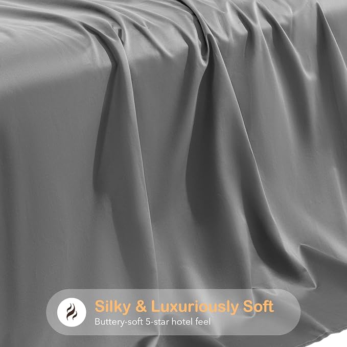 SONORO KATE 100% Organic Cotton Sheets Set - 1000 High Thread Count, GOTS Certified Long Staple Cotton Bed Sheets, Soft, Breathable 5-Star Hotel Sheets, 16" Deep Pockets - 4 PC (Grey,Queen)