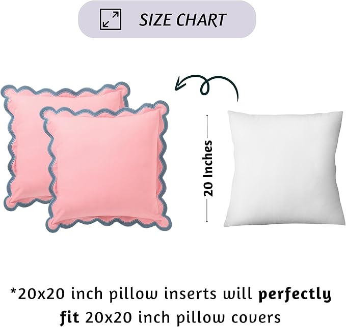 Folkulture Throw Pillow Covers 20x20 Set of 2 | Cotton, Cute Pink Pillow Covers for Couch | Aesthetic, Preppy Scalloped Decorative Pillows for Living Room Décor, Hannah Montana Party Decorations