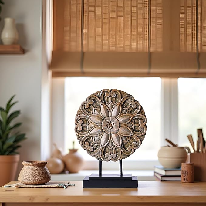 Small Wood Colour Minimalist Round Statue Above Cabinet Decor Kitchen,Modern Decorative Sculpture Home Decorations for Living Room Coffee Table,Office Decor Items,Center Pieces Decoration (Brown)