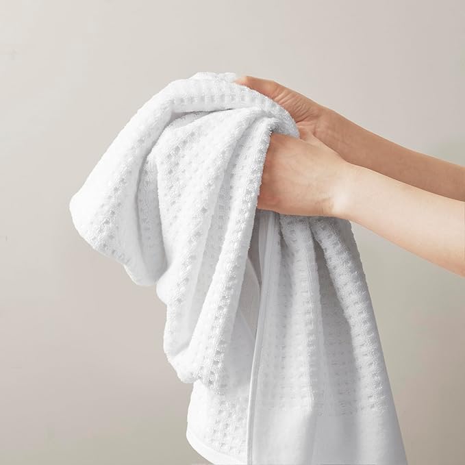 Madison Park Spa Waffle 100% Cotton Luxurious Towel Set, Premium Texture Waffle Weave, Highly Absorbent, Quick Dry, Hotel & Spa Quality Wash Clothes for Bathroom, Assorted Sizes, White 6 Piece