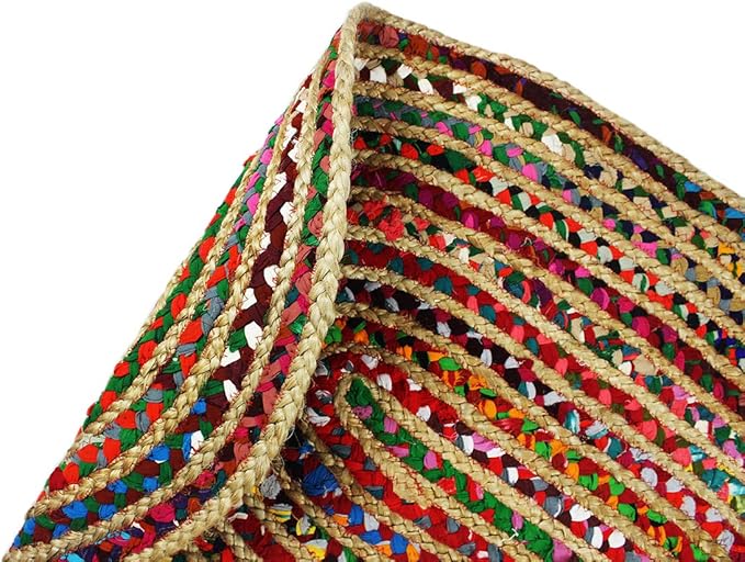 Cotton Craft - Hand Woven Reversible Jute & Cotton Multi Chindi Braid Rug - 5 x 8 Feet Oval - This Rug is Made from Multi Color re-cycled Yarns, Actual Product May Vary in Color from The Image Shown
