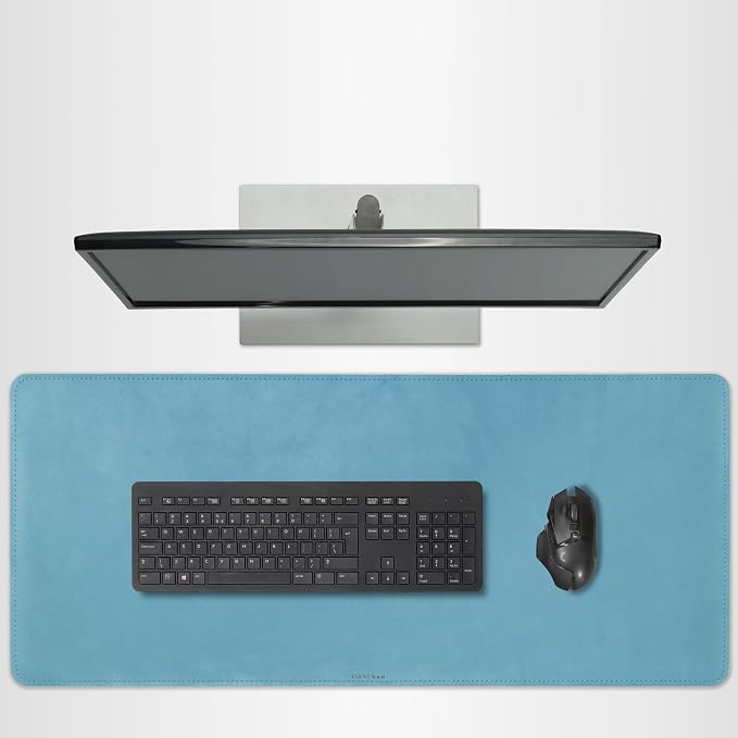 Full Grain Genuine Leather Desk Pad – Sky Blue (XL) - Premium Desk Mat with Non-Slip Backing, Thick 3mm, Office Desk Protector for Work & Gaming (Extra Large 35.4 x 15.7 inch)