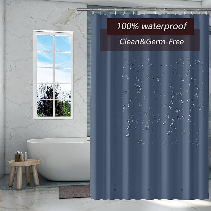 TIKABC Dark Blue Shower Curtain Liner, 4G PEVA Shower Liner, Plastic Waterproof Shower Curtains, 72x72 inch with Grommet Holes 3 Magnetic Weights