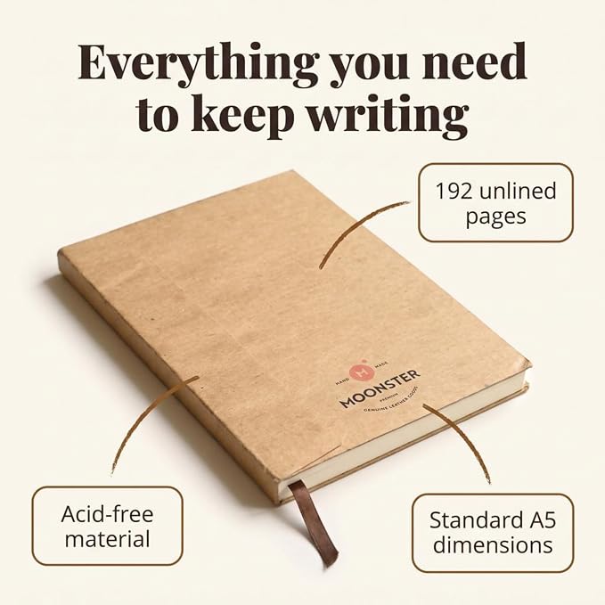 moonster A5 Blank Journal Refill – 192 Premium-Milled Pages, 120gsm, Built-in Bookmark – Blank Notebook Insert, Leather Journal Refill, A5 Notebook Refill, Travelers Notebook Insert, Unlined Notebook