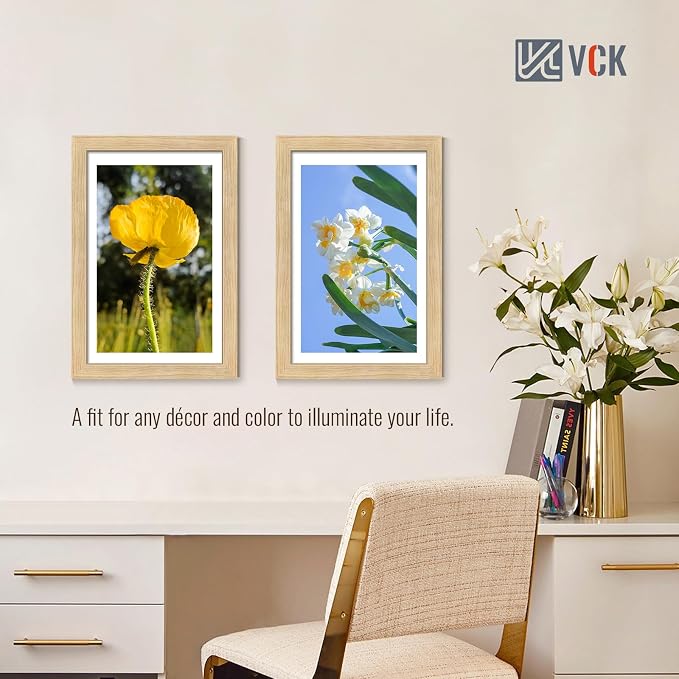 VCK 11x17 Picture Frame Set of 4 - Oak, Gallery-Quality Wood Poster Frames, 1.1-Inch Wide Border, Polished Plexiglass, Vertical or Horizontal Wall Display for Photo/Art/Prints, Natural Oak