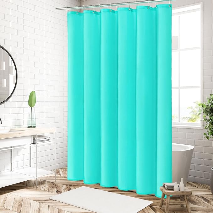 MitoVilla Teal Blue Fabric Shower Curtain Liner, Turquoise Shower Curtain or Liner for Modern Bathroom Decor, Waterproof Cloth & Hotel Quality, 72" W x 72" H